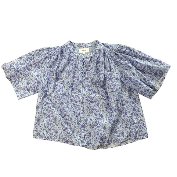 XiRENA Carys Shirt blue willow floral XS relaxed cotton silk purple blouse top - Picture 6 of 9